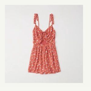 Coral Floral Cutout Romper